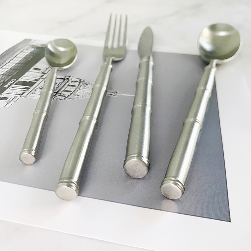 Bamboo Shaped Handles Cutlery Set Satin Nahuman 4-piece Silverware (4)