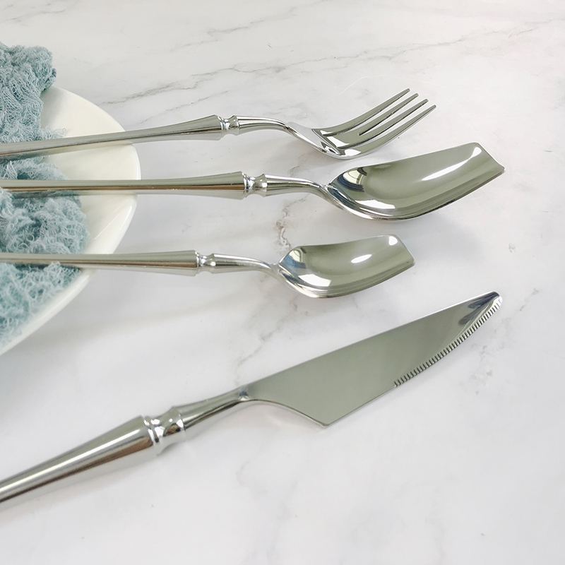 Inox-astiasto ruostumatonta terästä Vintage Design Spoon Knife Fork hopea-aterima astiasto (7)